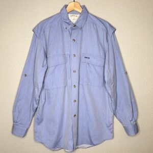 Orvis Mens Button Front Fishing Shirt Blue Long Sleeve‎ Vent Back Outdoor M